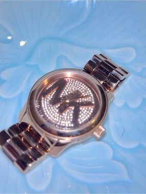 Michael Kors Rose Gold Crystal Logo Men’s Bracelet Watch